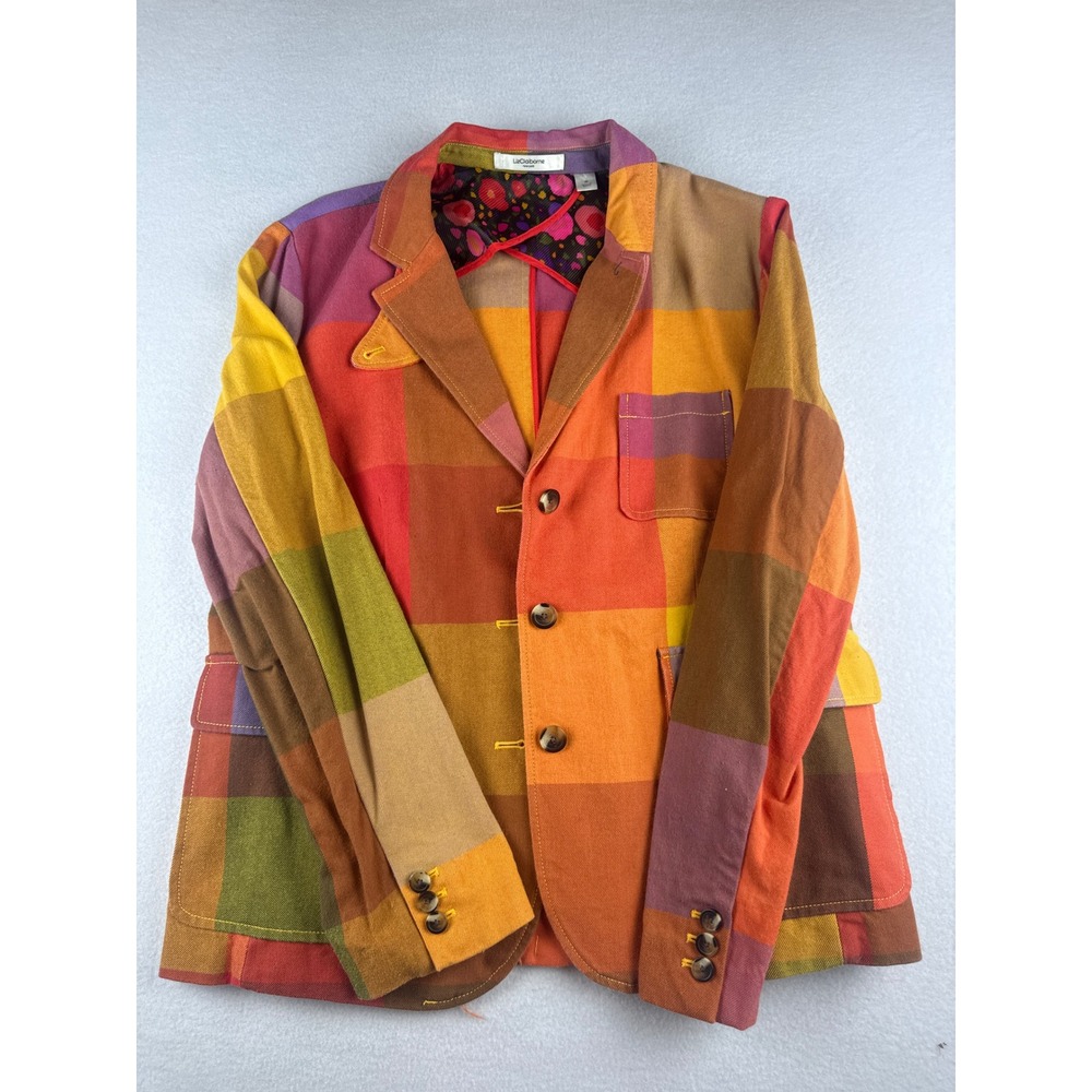 Liz Claiborne New York Womens Plaid Blazer Multicolor Art To Wear Jacket Size 16